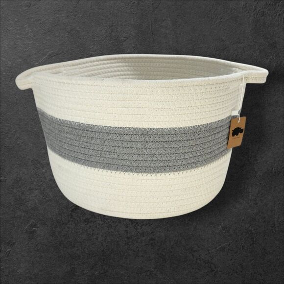 Little Hippo Set 2 Fabric Storage Baskets Grey White Neutral Home Organization - Picture 8 of 13